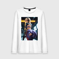 Лонгслив хлопковый мужской Девушка с оружием в киберпанк стиле, цвет: белый