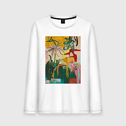 Лонгслив хлопковый мужской Тропическая цветочная абстракция, цвет: белый