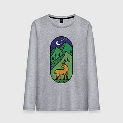 Лонгслив хлопковый мужской Олень и горы, цвет: меланж
