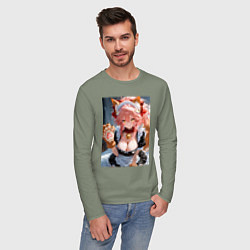 Лонгслив хлопковый мужской Фейт Тамамо в костюме горничной с мягкими лапами, цвет: авокадо — фото 2