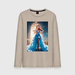 Лонгслив хлопковый мужской Девушка в вечернем платье играет на скрипке, цвет: миндальный