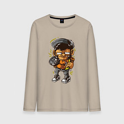 Лонгслив хлопковый мужской Обезьянка скейтер, цвет: миндальный