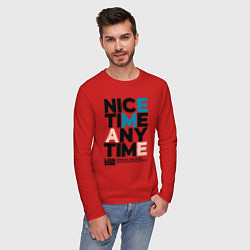 Лонгслив хлопковый мужской Nice time any time, цвет: красный — фото 2