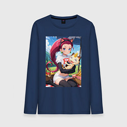 Лонгслив хлопковый мужской Джесси и Мяут на пикнике, цвет: тёмно-синий