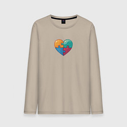 Лонгслив хлопковый мужской Цветное сердце из пазлов, цвет: миндальный