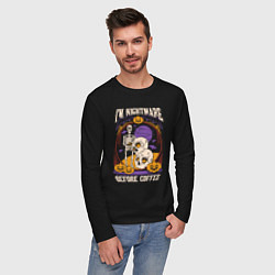 Лонгслив хлопковый мужской Im nightmare before coffee, цвет: черный — фото 2