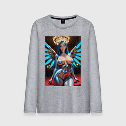 Лонгслив хлопковый мужской Девушка-ангел с механическими крыльями, цвет: меланж