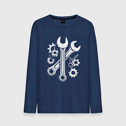 Лонгслив хлопковый мужской Рожковые ключи и шестеренки, цвет: тёмно-синий