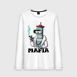 Лонгслив хлопковый мужской Бендер в шубе с сигарой - мафия, цвет: белый