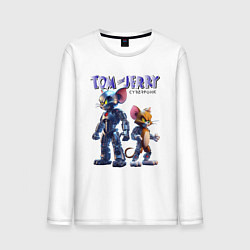 Лонгслив хлопковый мужской Cyborg Tom and Jerry - ai art fantasy, цвет: белый