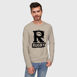 Лонгслив хлопковый мужской Регбийный мяч в букве р, цвет: миндальный — фото 2