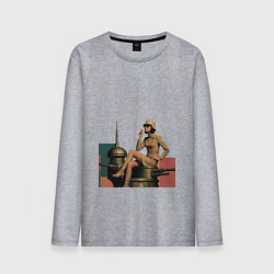 Лонгслив хлопковый мужской Девушка на орудийной башне ретрофутуризм поп-арт 1, цвет: меланж