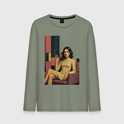 Лонгслив хлопковый мужской Девушку в кресле ретро поп-арт 1970-е, цвет: авокадо