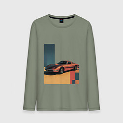 Лонгслив хлопковый мужской Ретрофутуризм спорткар поп-арт 1970-е, цвет: авокадо