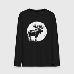Лонгслив хлопковый мужской Лось в круге, цвет: черный