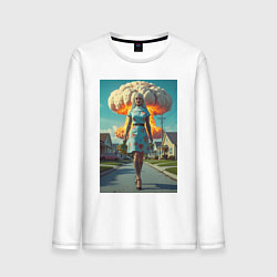 Лонгслив хлопковый мужской Девушка в костюме монашки уходит от взрыва, цвет: белый