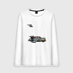 Лонгслив хлопковый мужской Такси летающее, ретрофутуризм, цвет: белый