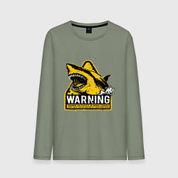 Лонгслив хлопковый мужской Предупреждающий знак - опасно акулы, цвет: авокадо