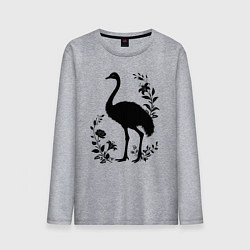Лонгслив хлопковый мужской Страус среди цветов, цвет: меланж