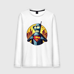 Лонгслив хлопковый мужской Супер Бендер рвёт на себе рубашку, цвет: белый