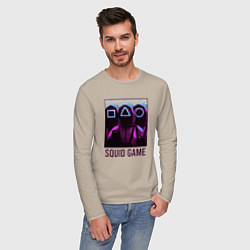 Лонгслив хлопковый мужской Squid game shadows, цвет: миндальный — фото 2