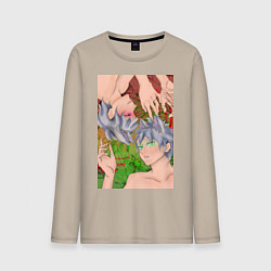 Лонгслив хлопковый мужской Кицуне близнецы, цвет: миндальный