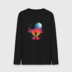 Лонгслив хлопковый мужской Walk in space, цвет: черный