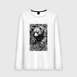 Лонгслив хлопковый мужской Атакующий мишка, цвет: белый