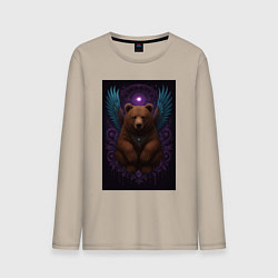Лонгслив хлопковый мужской Духовный медведь, цвет: миндальный
