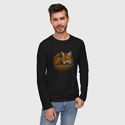 Лонгслив хлопковый мужской Спящий рыжий лисёнок, цвет: черный — фото 2