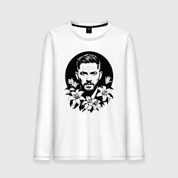 Лонгслив хлопковый мужской Том Харди в цветочном обрамлении, цвет: белый