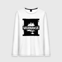 Лонгслив хлопковый мужской Мурманск в стрит-арт стиле, цвет: белый