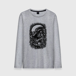 Лонгслив хлопковый мужской Ксеноморф в травяных зарослях, цвет: меланж