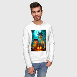 Лонгслив хлопковый мужской Rick and Morty with pumpkin - halloween night, цвет: белый — фото 2