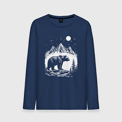 Лонгслив хлопковый мужской Ночная симфония гор и медведя, цвет: тёмно-синий