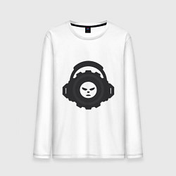 Лонгслив хлопковый мужской Логотип c лицом и шестернёй в наушниках, цвет: белый