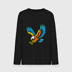 Лонгслив хлопковый мужской Схематичный полёт орла, цвет: черный