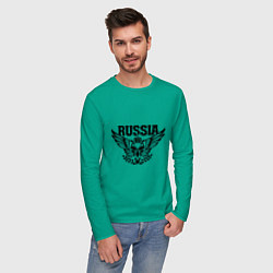 Лонгслив хлопковый мужской Russia: Empire Eagle цвета зеленый — фото 2