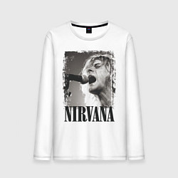 Лонгслив хлопковый мужской Кобейн поет, цвет: белый