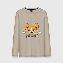 Лонгслив хлопковый мужской Got Corgi, цвет: миндальный