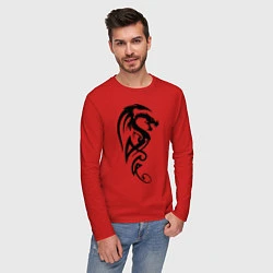 Лонгслив хлопковый мужской Дракон стильный трайбл, цвет: красный — фото 2