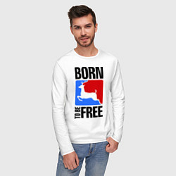Лонгслив хлопковый мужской Born to be free, цвет: белый — фото 2