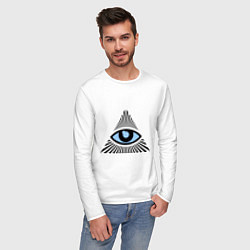 Лонгслив хлопковый мужской Всевидящее око (глаз в треугольнике), цвет: белый — фото 2