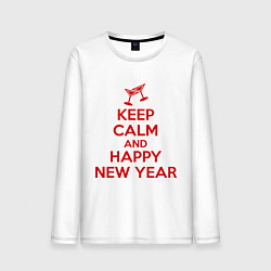 Лонгслив хлопковый мужской Keep Calm & Happy New Year, цвет: белый