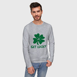 Лонгслив хлопковый мужской Get lucky, цвет: меланж — фото 2