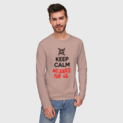 Лонгслив хлопковый мужской Keep Calm & Justice For All, цвет: пыльно-розовый — фото 2