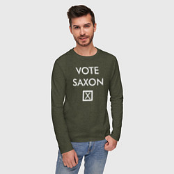 Лонгслив хлопковый мужской Vote Saxon цвета меланж-хаки — фото 2