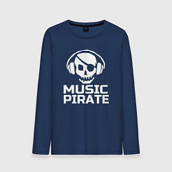 Лонгслив хлопковый мужской Music pirate, цвет: тёмно-синий