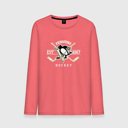 Лонгслив хлопковый мужской Pittsburgh Penguins: Est.1967, цвет: коралловый