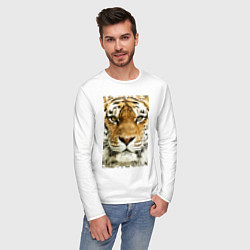 Лонгслив хлопковый мужской Tiger Face: retro style, цвет: белый — фото 2